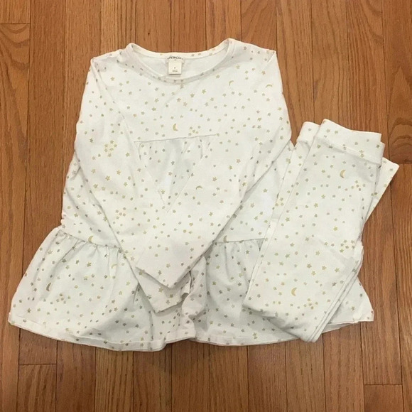 Girls Crewcuts 2 Piece Long Sleeve Outfit Size Small White With Gold Stars EUC - Picture 3 of 7